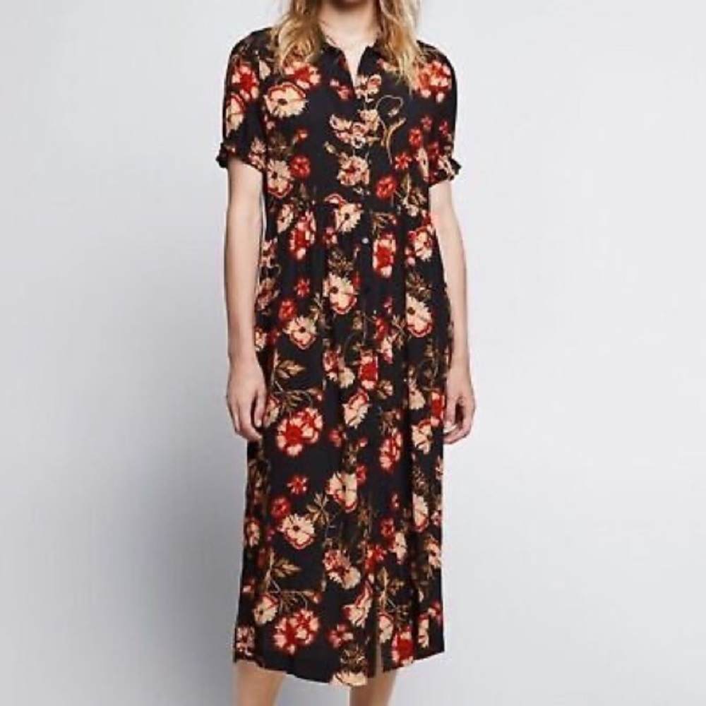Zara Woman Midi Button Down Floral Dress